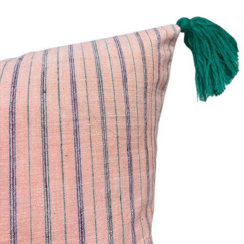 Apricot Cushion With Green Tassels