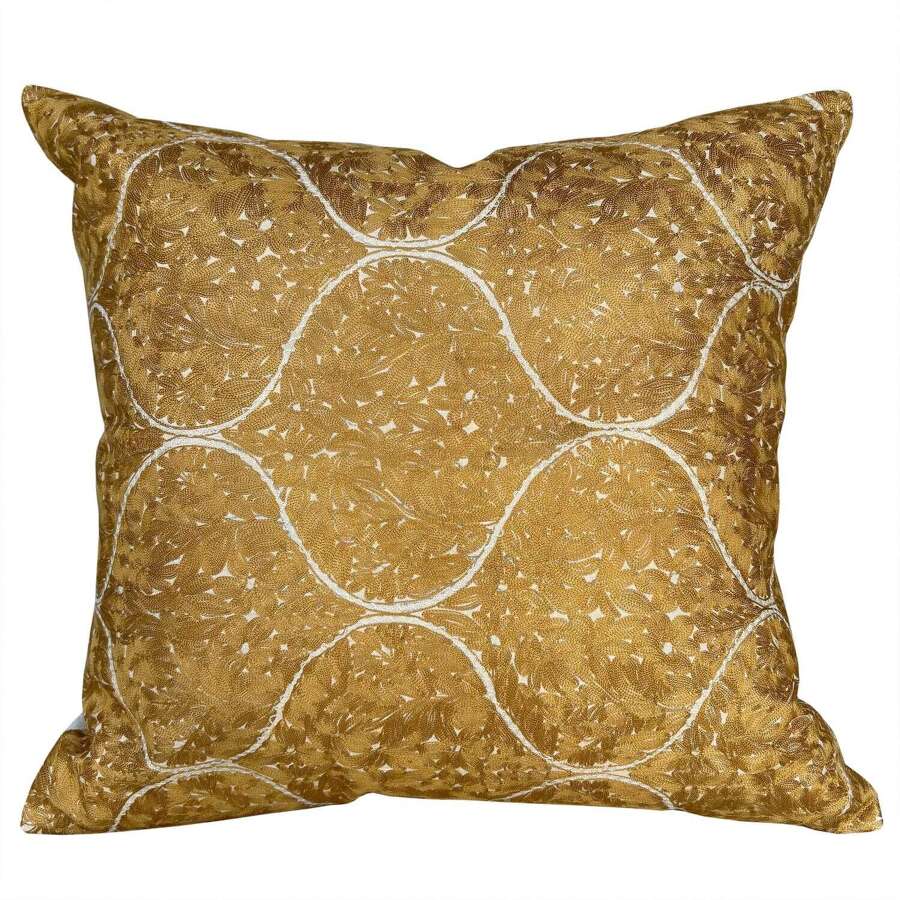 Gold Silk Embroidered Cushion