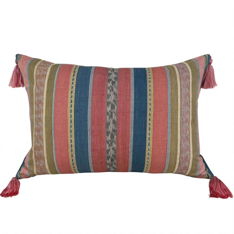 Flores Sikka Cushion, pink and blue With Tassels