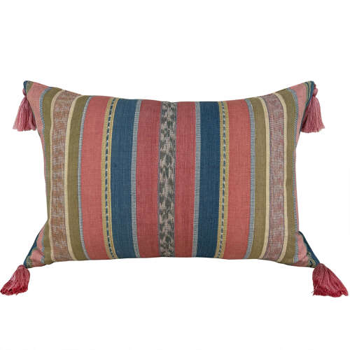 Flores Sikka Cushion, pink and blue With Tassels