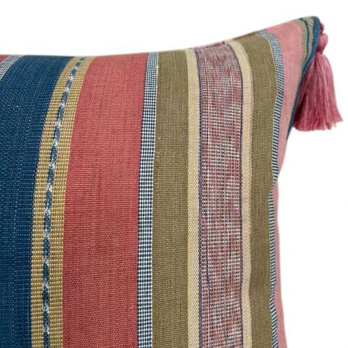 Flores Sikka Cushion, pink and blue With Tassels