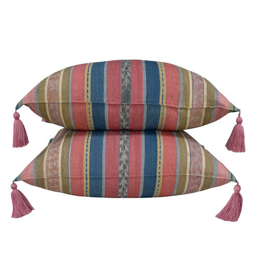 Flores Sikka Cushion, pink and blue With Tassels