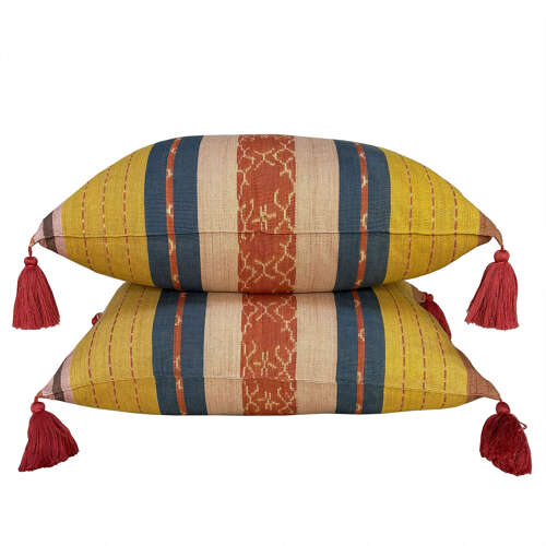 Flores Sikka Cushions, Rust & Yellow With Tassels