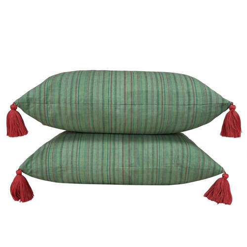 Songjiang Cushions, Green With Rust Tassels