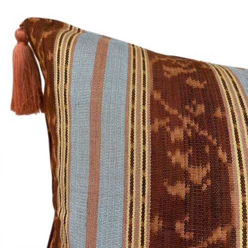 Flores Sikka Ikat Cushions, Blue & Brown Stripes