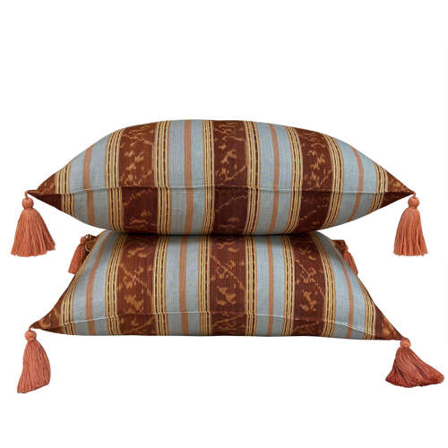 Flores Sikka Ikat Cushions, Blue & Brown Stripes