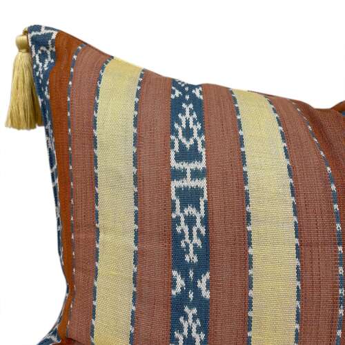 Flores Sikka Ikat Cushion In Brown And Yellow