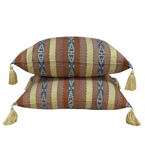 Flores Sikka Ikat Cushion In Brown And Yellow