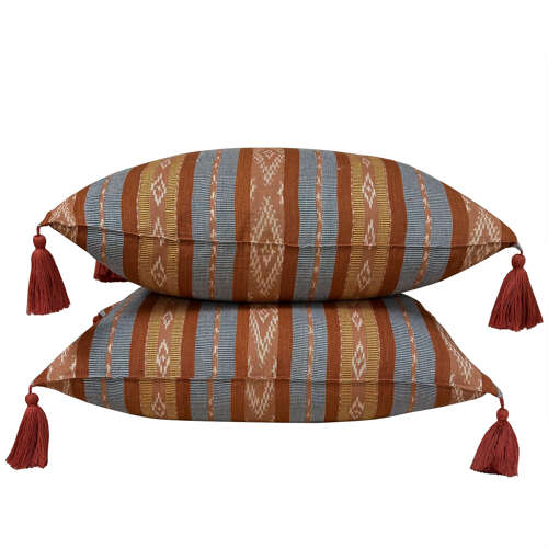 Flores Sika Ikat Cushions, Rust And Blue