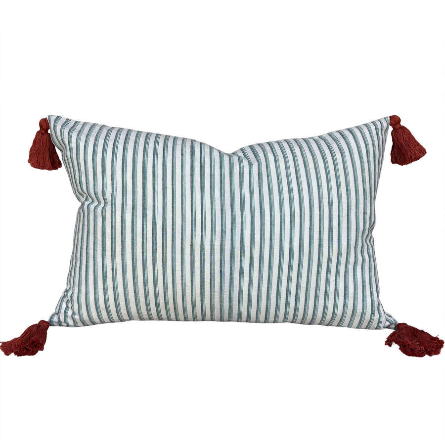Green Striped Cushions With Tassels