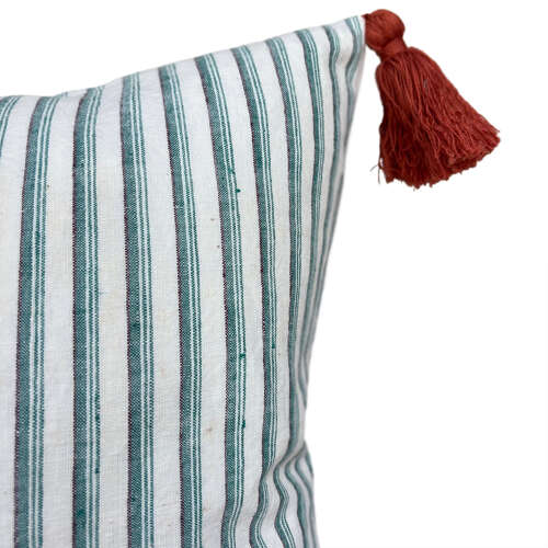 Green Striped Cushions With Tassels