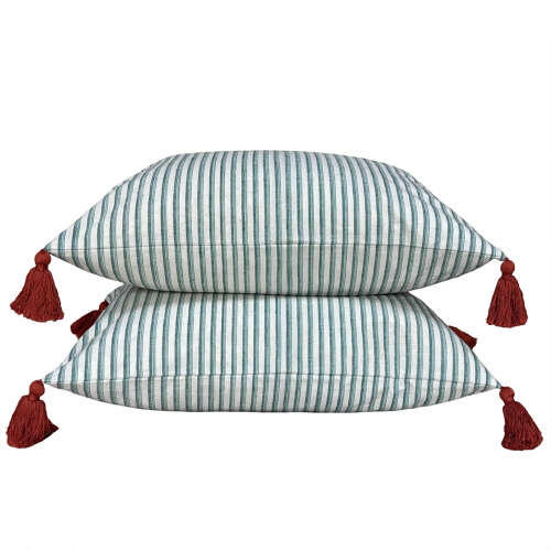 Green Striped Cushions With Tassels