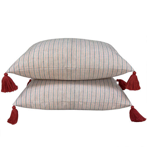 Apricot Striped Cushion With Tassels